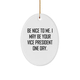 Funny Vice President Oval Ornament Gifts from Coworkers, Be Nice To Me, Christmas Unique Gifts for Men Women Friends Family - Image 1